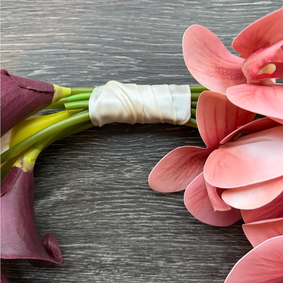 Curved Bridal Bouquet Pink Orchid and Purple Calla Lilies - Picture 7 of 10